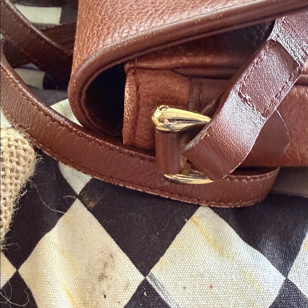 Burberry Tan Pebbled Leather Vintage Crossbody Saddle Bag 8” x 8” - Picture 7 of 7